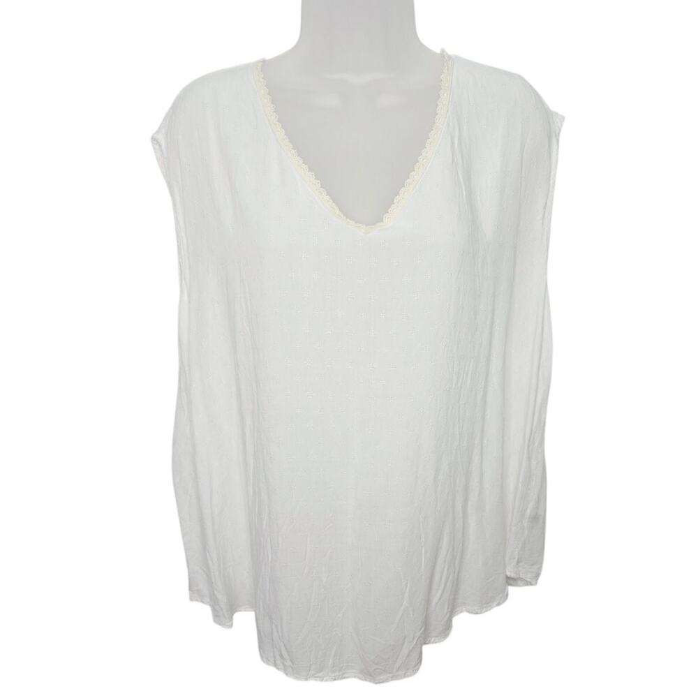 Cato Plus Size 18/20W White Lightweight Boho Blouse Crochet Back Top Casual Chic